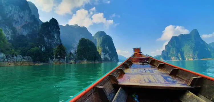 View at the Cheow Lan Lake from a small boat.